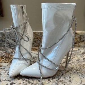 White rhinestone ankle bootie